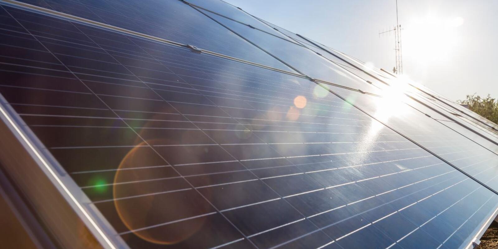 Close up of a solar power system being hit by sunlight 