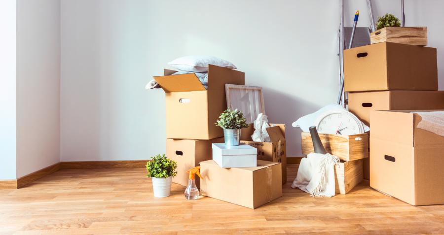 Room full of boxes packed up ready for moving day 