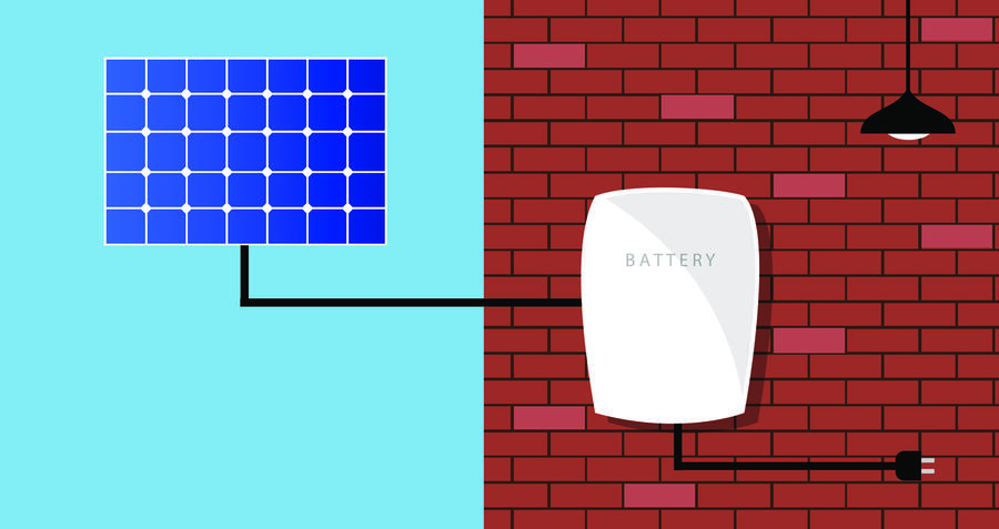 Graphic of solar panels and battery on a home